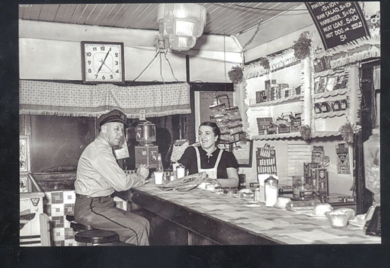 REAL PHOTO CLINTON INDIANA DINER RESTAURANT COUNTER INTERIOR POSTCARD COPY20234