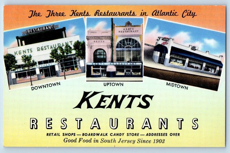 Atlantic City New Jersey Postcard Kents Restaurant Downtown Uptown Midtown c1960