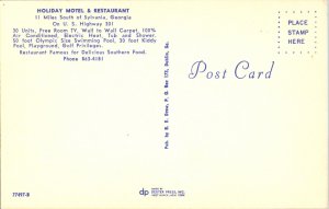 Holiday Motel and Restaurant on Hwy 301 Sylvania GA c1964 Vintage Postcard J65