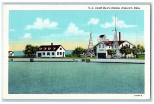 c1940 US Coast Guard Station Truss Twin Tower View Manistee Michigan MI Postcard 