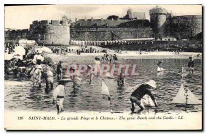 Old Postcard Saint Malo The wide beach and the Castle