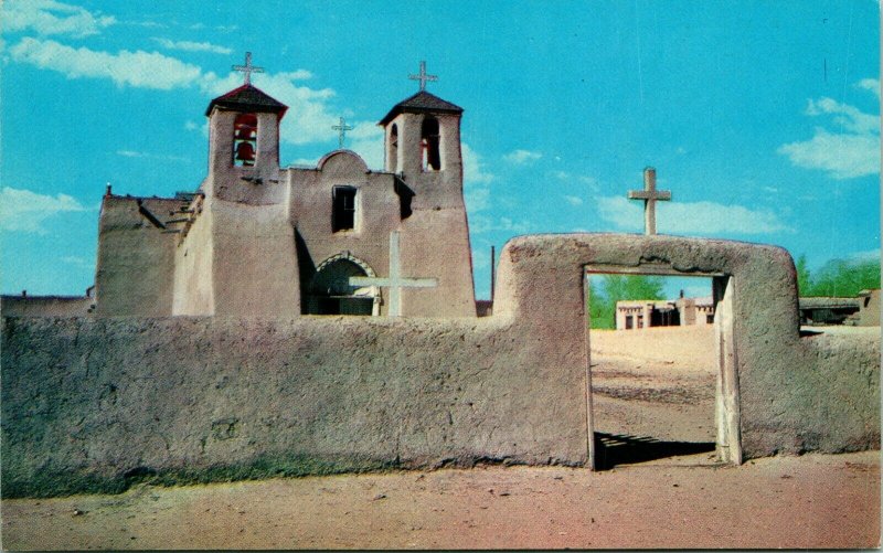 Vtg Chrome Postcard Taos New Mexico NM Rancho De Taos Church UNP Unsused