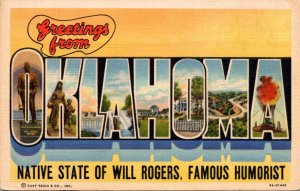 Greetings From Oklahoma Large Letter Linen Curteich