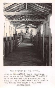 Pala California Mission San Antonio Chapel Interior Real Photo Postcard AA9133