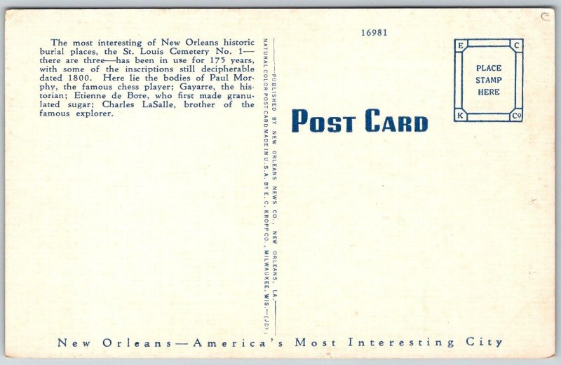 New Orleans Louisiana 1940s Postcard Old St. Louis Cemetery