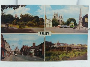 Vintage Multiview Postcard Selby Yorkshire Abbey Park Market Place High St 1973