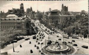 Spain Madrid Panoramica de la Plaza de la Cibeles y valle de alcala RPPC 01.78