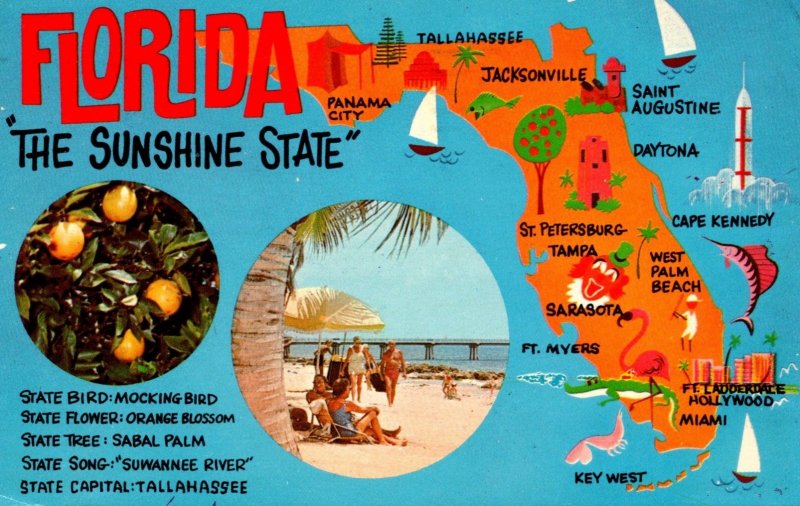 Florida Map Of The Sunshine State 1971