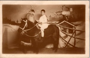 RPPC Little Boy on Pony, Santa Claus at Abraham & Straus, Brooklyn  Postcard Y54