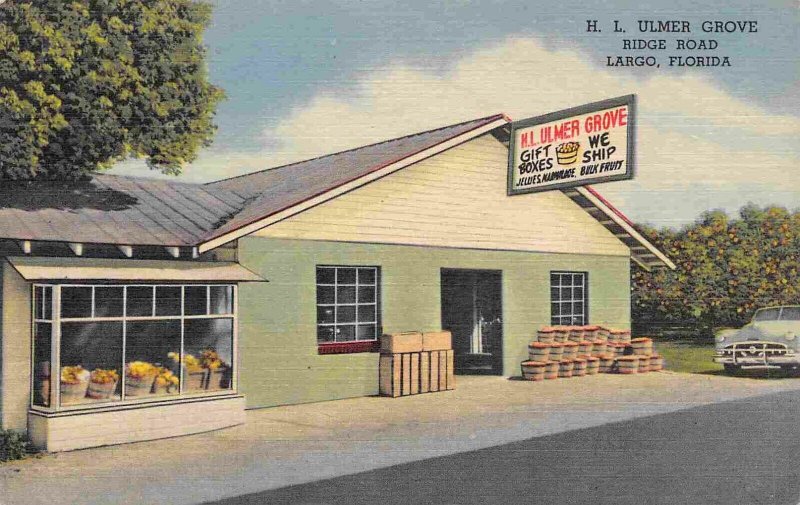 Ulmer Grove Fruit Stand Largo Florida 1940s linen postcard