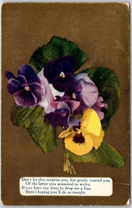 1911 Pansies Flower Bouquet With A Message Greetings & Wishes, Vintage Postcard