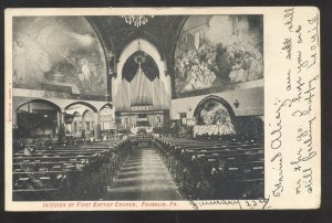 FRANKLIN PENNSYLVANIA PA. FIRST BAPTIST CHURCH INTERIOR VINTAGE POSTCARD