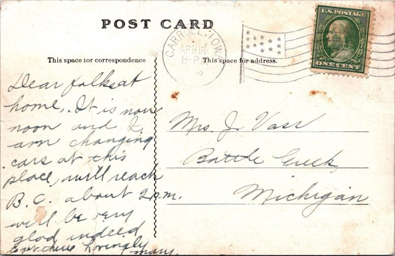 CARNEGIE LIBRARY Carroll Iowa Antique POSTCARD JL16