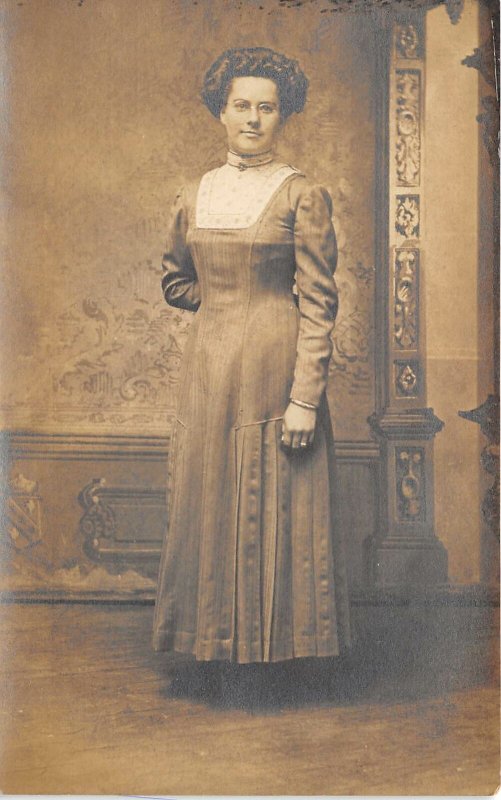 1910s RPPC Real Photo Postcard Woman Standing In A Fancy Dress