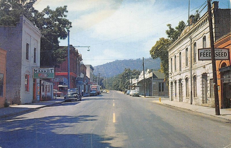 Street Scene Cars Jacksonville Oregon 1950s postcard