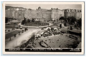 Barcelona Spain RPPC Photo Postcard Square. Calvo Sotelo Club Skate Park 1953