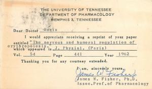 University Tennessee Department Pharmacology Memphis correspondence air mail