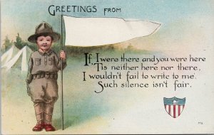 Soldier with Pennant Greetings From US Military Series 572 Unused Postcard G61