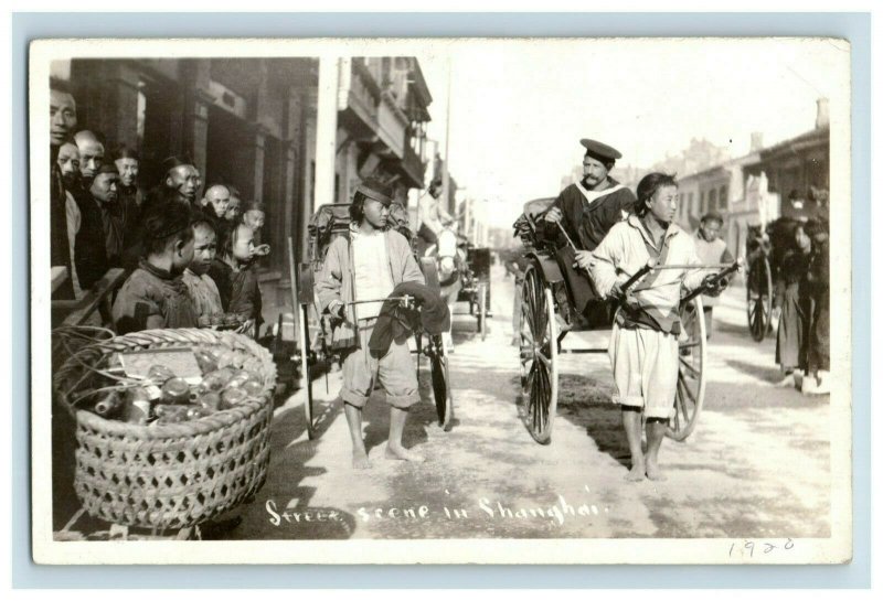 C. 1920 Shanghai Street Scene ID'D USN Braun RPPC USS Rhode Island Postcard P183