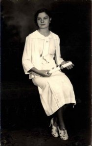 Vintage RPPC Beautiful Young Woman w Diploma VINTAGE GRADUATION PHOTO