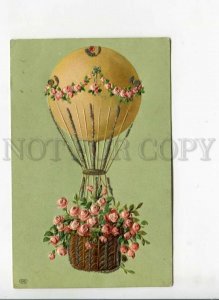 3169914 BALLOON w/ ROSES Flowers vintage EMBOSSED PC