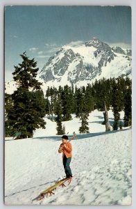 Mt Shuksan WA Boy With Ax Sled 1964 to Mann Family Clayton Ohio Postcard J28