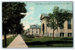 Sixth Street And Public Library Tree-lined Traverse City Michigan MI Postcard 