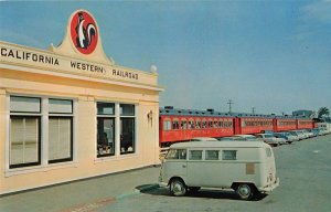 1960's VW Cars CWR Railroad Super Skunk Fort Bragg Ca. Postcard 10C1-194 