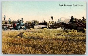 Aberdeen SD Cancel~Steam Tractor~Shock Threshing~Farmers in Wagons~1910 Postcard 