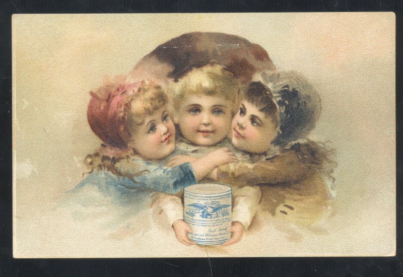 NEW YORK CITY EAGLE CONDENSED MILK CUTE GIRLS VINTAGE VICTORIAN TRADE CARD