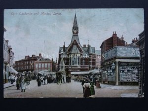 Bedfordshire LUTON Corn Exchange & Market & showing BOOTS CHEMIST c1907 Postcard