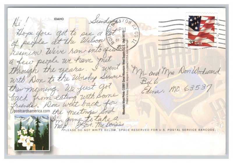 Idaho Map Postcard Continental Size c2003 Postmark