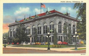 GALESBURG, Illinois IL   PUBLIC LIBRARY  Knox County  ca1940's Linen Postcard