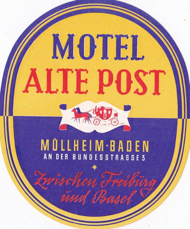 Germany Muellheim Motel Alte Post Vintage Luggage Label sk2835