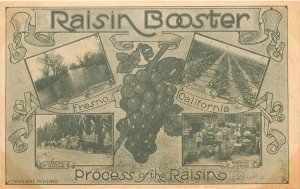 Multiview Postcard; Raisin Booster, Fresno CA Process of the Raisin, Unposted