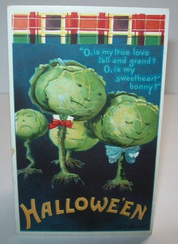 Vintage Halloween Postcard Ellen Clapsaddle Anthropomorphic Cabbage 978 Embossed