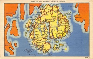 Map of Mt Desert Island Maine linen postcard