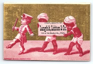 1880 LANGFELD LICHTEN & CO PHILADELPHIA PA RIBBONS AD VICTORIAN TRADE CARD P1748