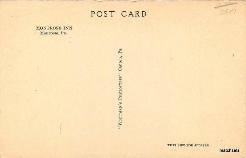 c1910 MONTROSE Inn Pennsylvania Whitman's Phototype postcard 1877