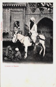 Egypt L'Amour Man, Woman, Children and a Donkey Vintage Postcard C257