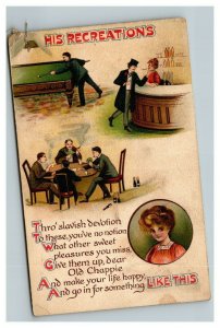 Vintage 1910's Postcards - Bachelor Playing Pool Drinking Flirting Poker FUNNY