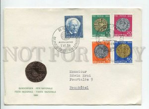 444934 Switzerland 1964 FDC coins set stamps