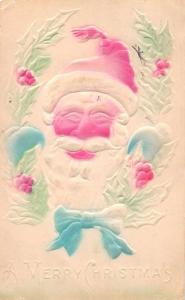 Christmas Greetings Santa Claus Embossed Airbrushed Antique Postcard J72422