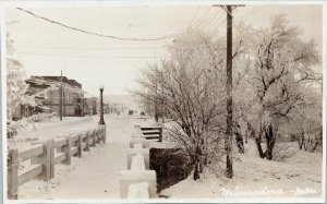 Minnedosa Manitoba Tremont Hotel Patricia Cafe Snow Winter RPPC Postcard H1