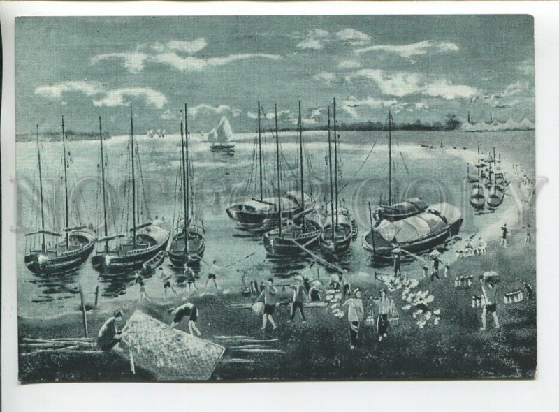 454227 USSR 1957 year Vietnam exhibition in Moscow varnished tray postcard
