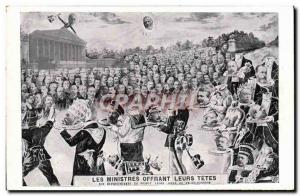 Old Postcard Satirical Policy Ministers with their heads to the representativ...