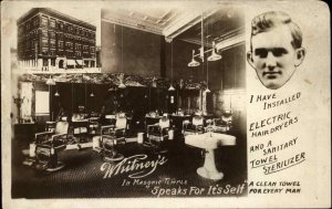 Whitney's Barber in Masonic Temple Real Photo Card/Postcard Blank Back