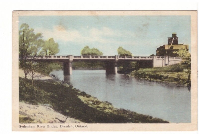 Sydenham River Bridge, Dresden, Ontario, Vintage PECO Postcard, PU 1966