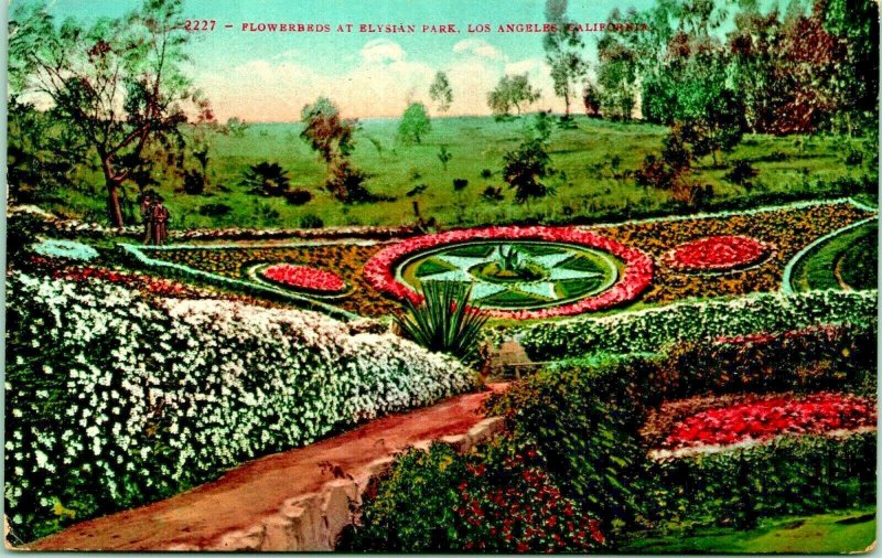 Los Angeles California CA Flower Beds at Elysian Park 1910 Vtg Postcard Mitchell