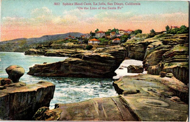 View of Sphinx Head Cave, La Jolla San Diego CA Vintage Postcard O20